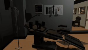 Oversized exam table in the infirmary